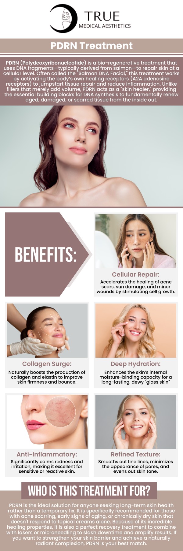 At True Medical Aesthetics, we provide cutting-edge regenerative medicine solutions designed to help patients restore radiant, youthful-looking skin. Under the guidance of Tristen Durkin RN, our clinic provides specialized PDRN (Polydeoxyribonucleotide) treatments designed to heal the skin from within. Whether you are looking to diminish fine lines or improve overall skin texture, Tristen Durkin RN and our dedicated team in Avon, CT, are here to provide personalized care that prioritizes your natural beauty and long-term skin health. For more information, please contact us or schedule an appointment online. We are conveniently located at 50 Avon Meadow Ln, Avon, CT 06001.